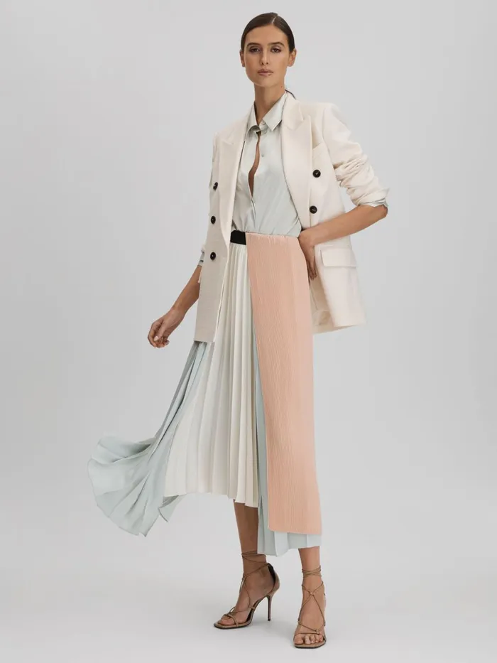 Women Reiss Skirts Maddie Pleated Asymmetric Midi Skirt Pinkcream