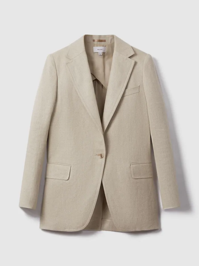 Women Reiss Suits and Tailoring Cassie Linen Single Breasted Suit Blazer Natural