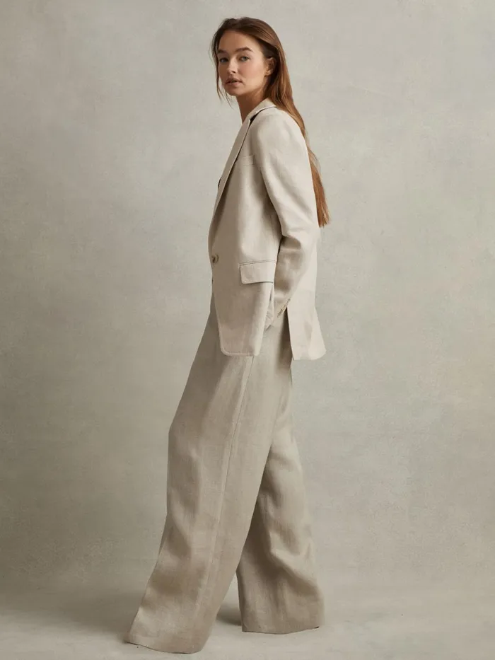 Women Reiss Suits and Tailoring Cassie Linen Single Breasted Suit Blazer Natural