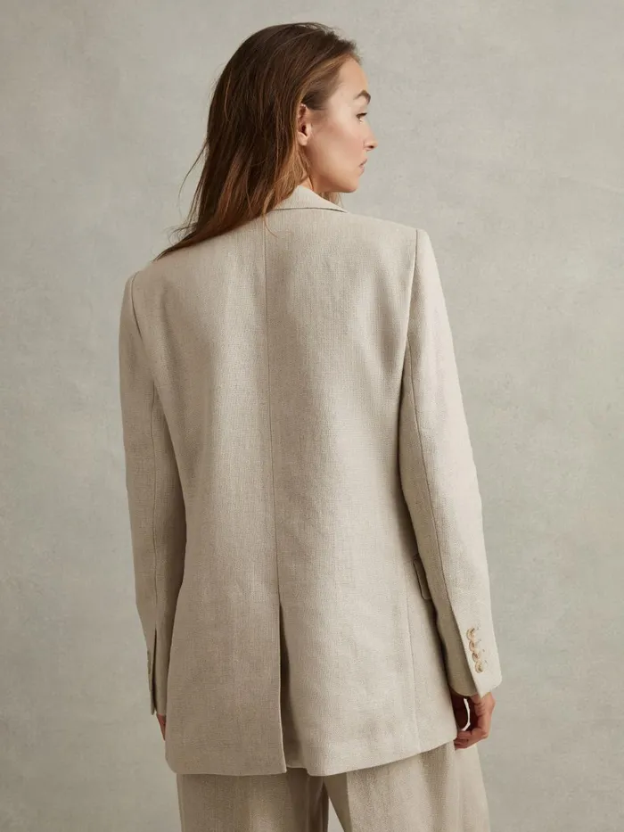 Women Reiss Suits and Tailoring Cassie Linen Single Breasted Suit Blazer Natural