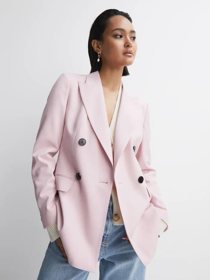 Women Reiss Suits and Tailoring Evelyn Tailored Wool Blend Double Breasted Blazer Pink Women Reiss Suits and Tailoring Evelyn Tailored Wool Blend Double Breasted Blazer Pink