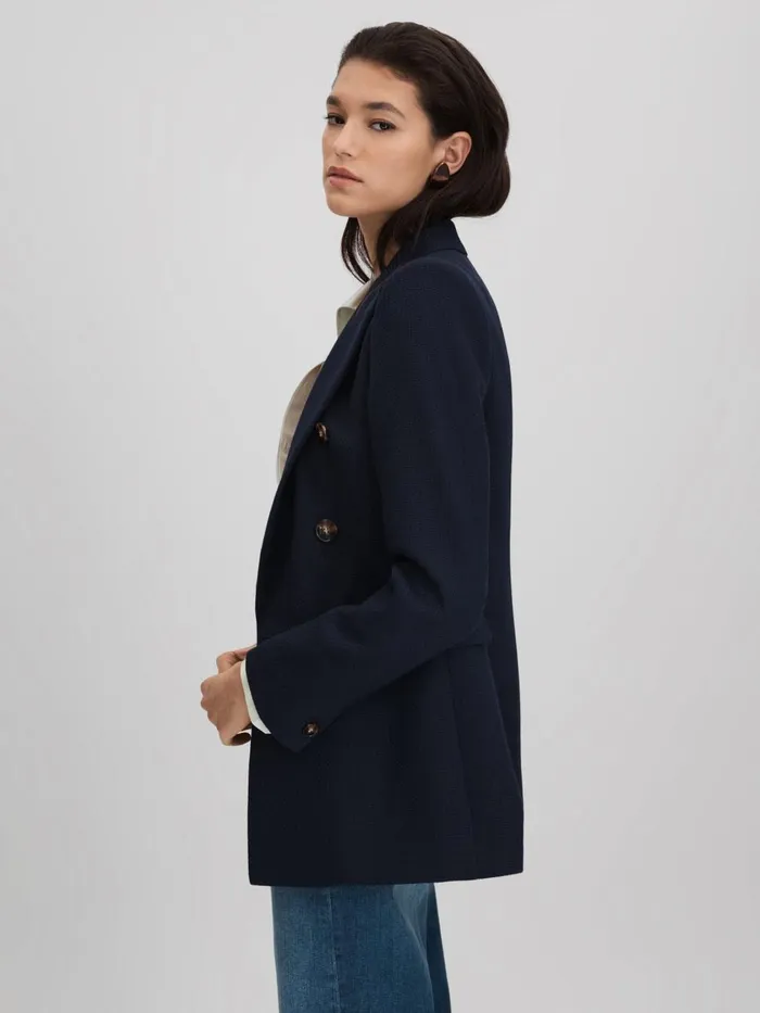 Women Reiss Suits and Tailoring Lana Tailored Textured Wool Blend Double Breasted Blazer Navy