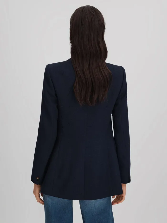 Women Reiss Suits and Tailoring Lana Tailored Textured Wool Blend Double Breasted Blazer Navy
