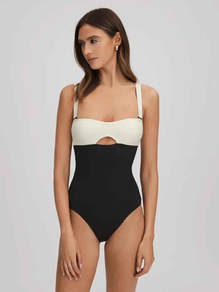 Women Reiss Swimwear Born Colourblock Swimsuit Porcelain