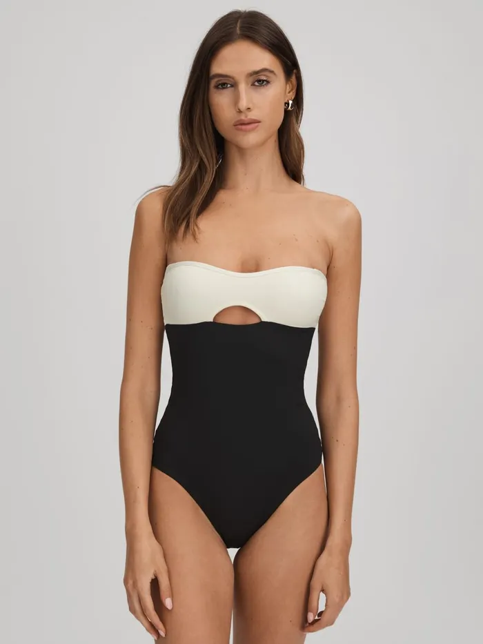 Women Reiss Swimwear Born Colourblock Swimsuit Porcelain