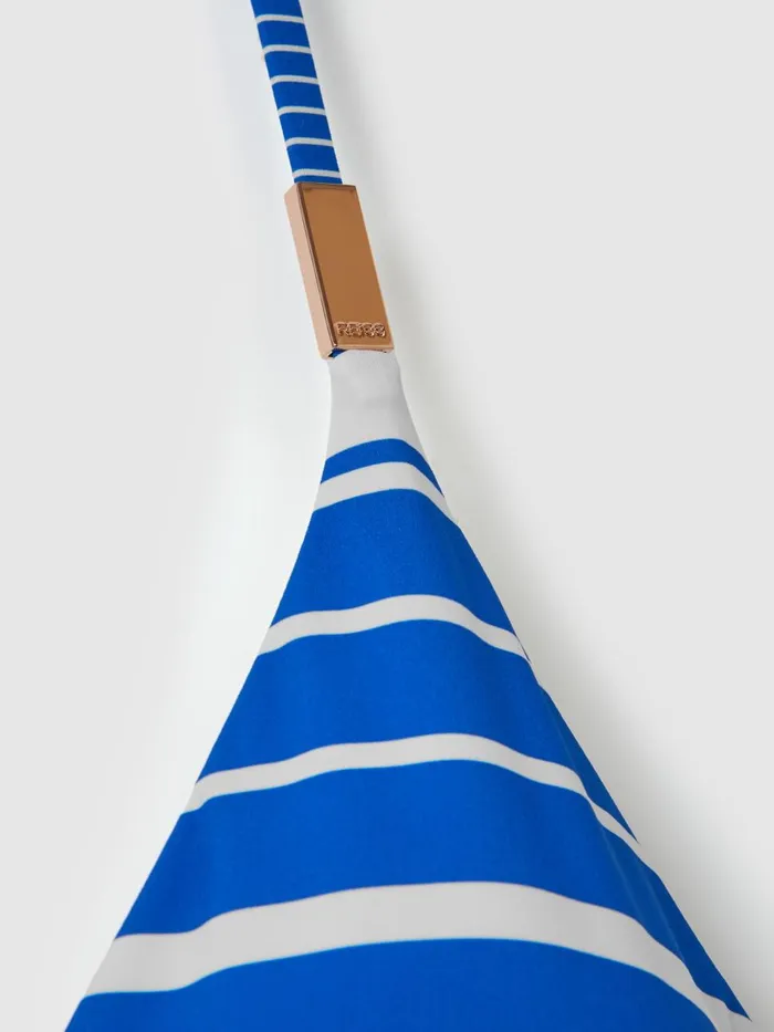 Women Reiss Swimwear Lenny Striped Plunge Neck Swimsuit Blue Stripe