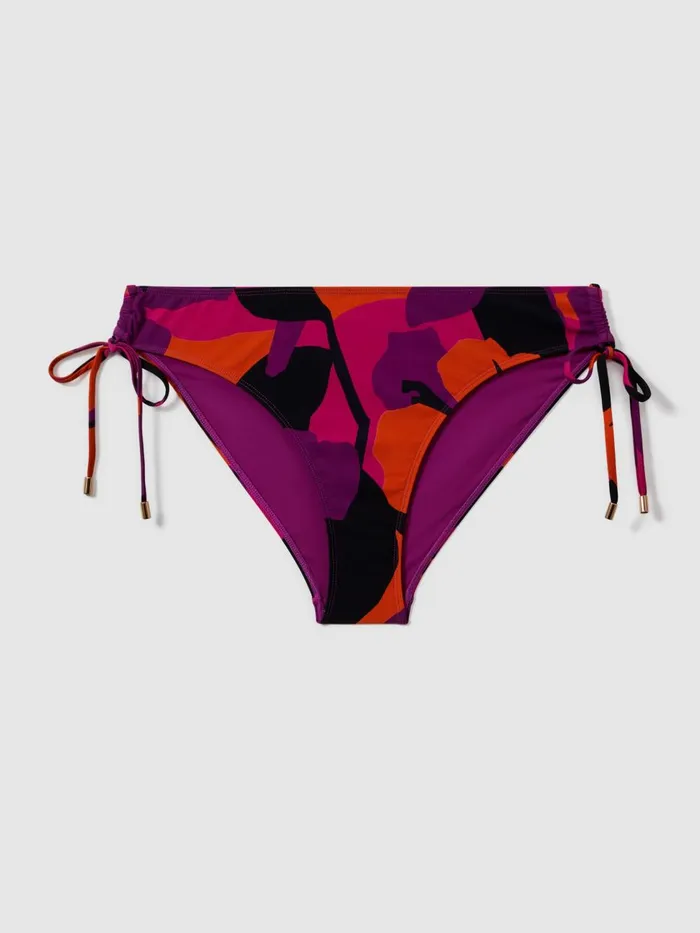 Women Reiss Swimwear Printed Ruched Bikini Bottoms Pinkorange
