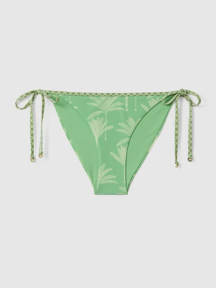 Women Reiss Swimwear Thia Palm Tree Print Bikini Bottoms Greencream