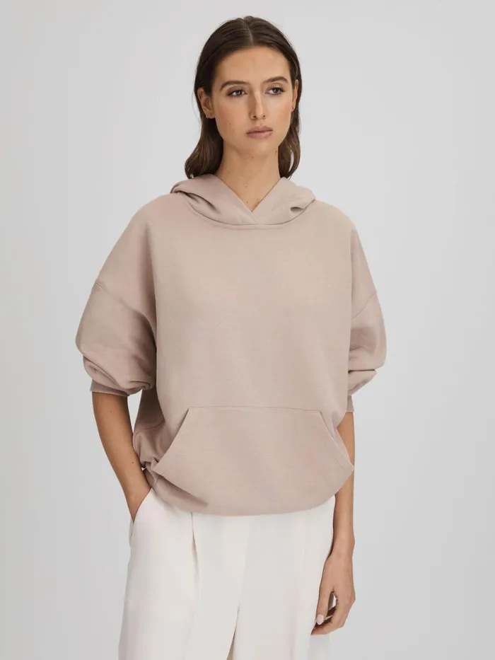 Women Reiss Tops Cody Cotton Blend Crew Neck Hoodie Stone