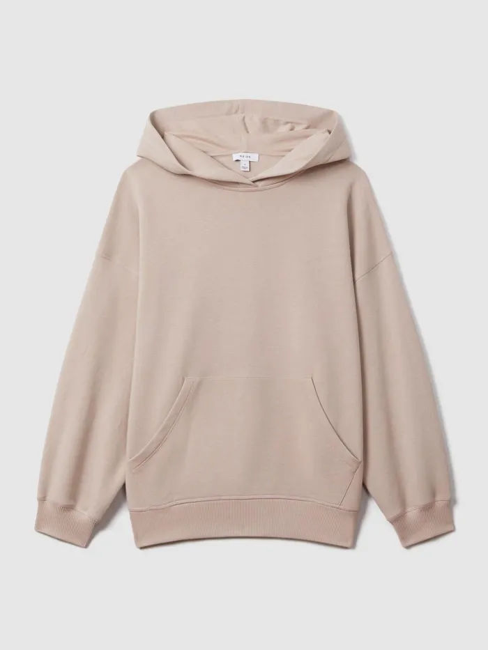 Women Reiss Tops Cody Cotton Blend Crew Neck Hoodie Stone