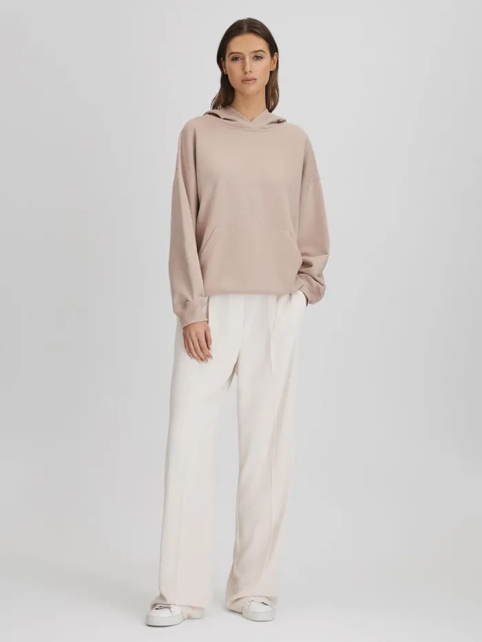 Women Reiss Tops Cody Cotton Blend Crew Neck Hoodie Stone