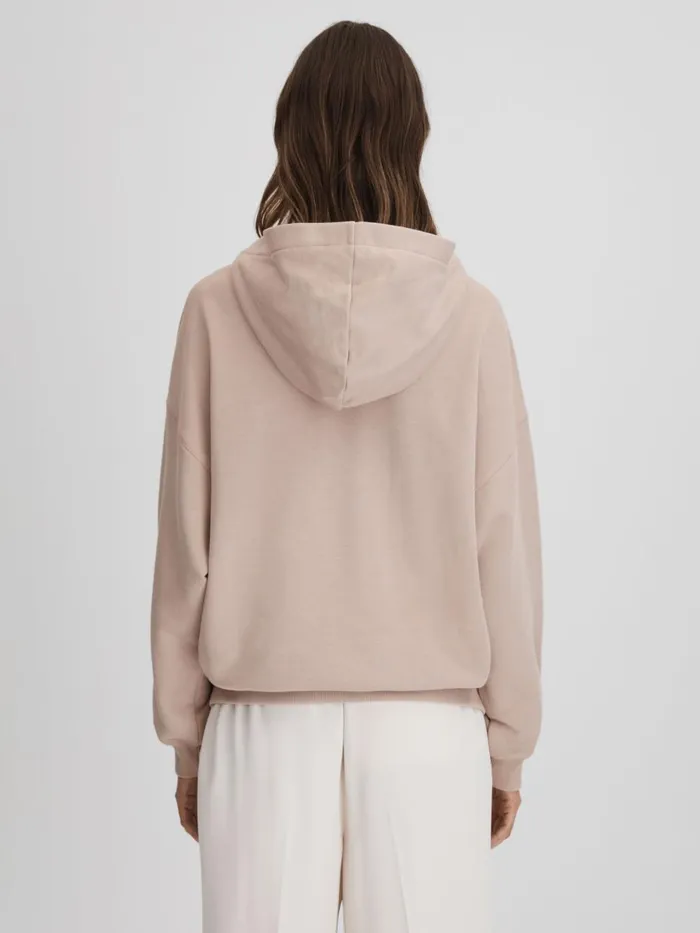 Women Reiss Tops Cody Cotton Blend Crew Neck Hoodie Stone