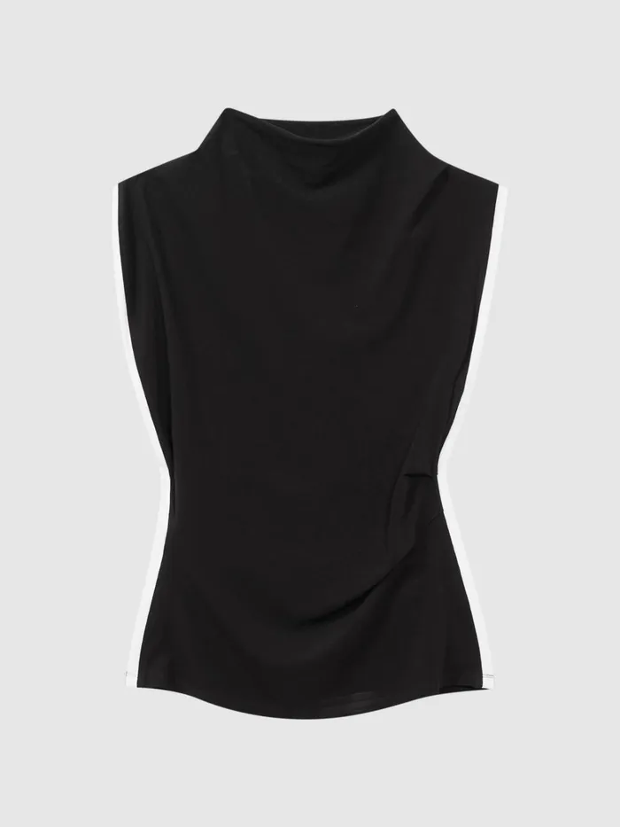 Women Reiss Tops Eva Asymmetric Contrast Trim Top Blackivory