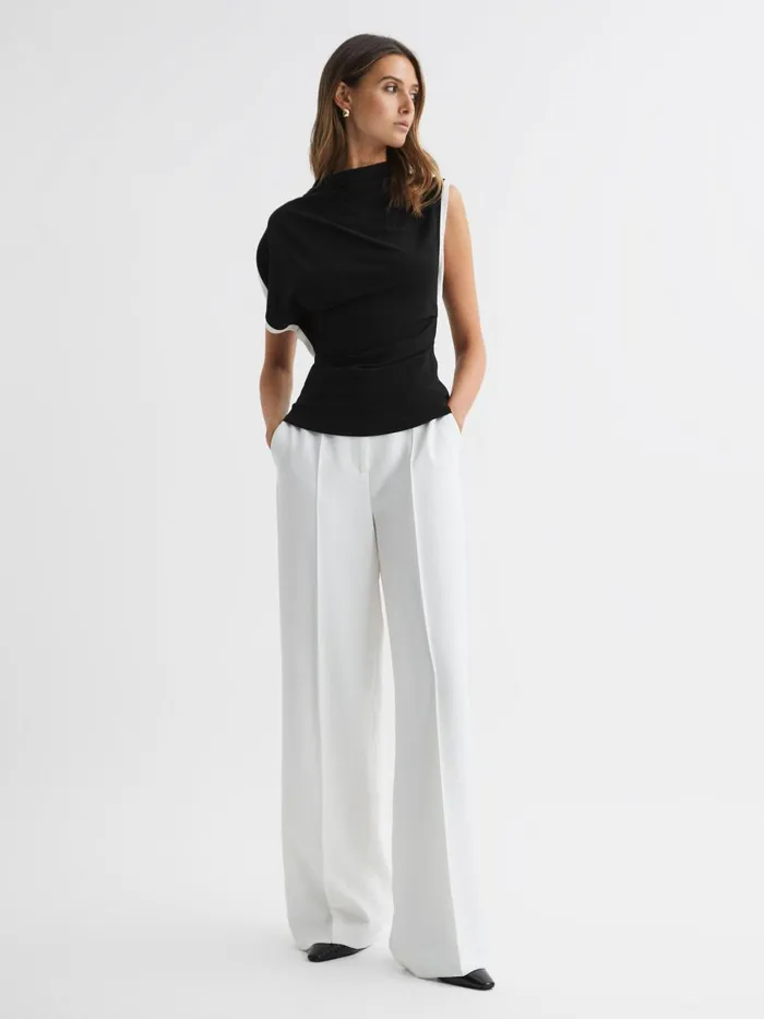 Women Reiss Tops Eva Asymmetric Contrast Trim Top Blackivory