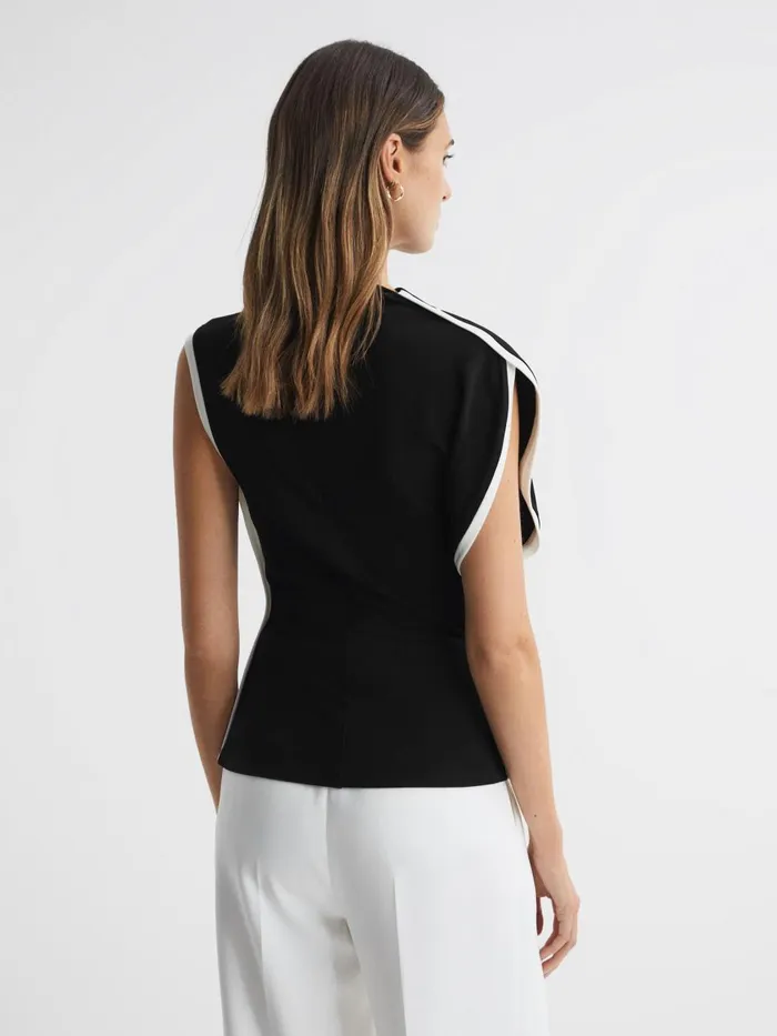 Women Reiss Tops Eva Asymmetric Contrast Trim Top Blackivory