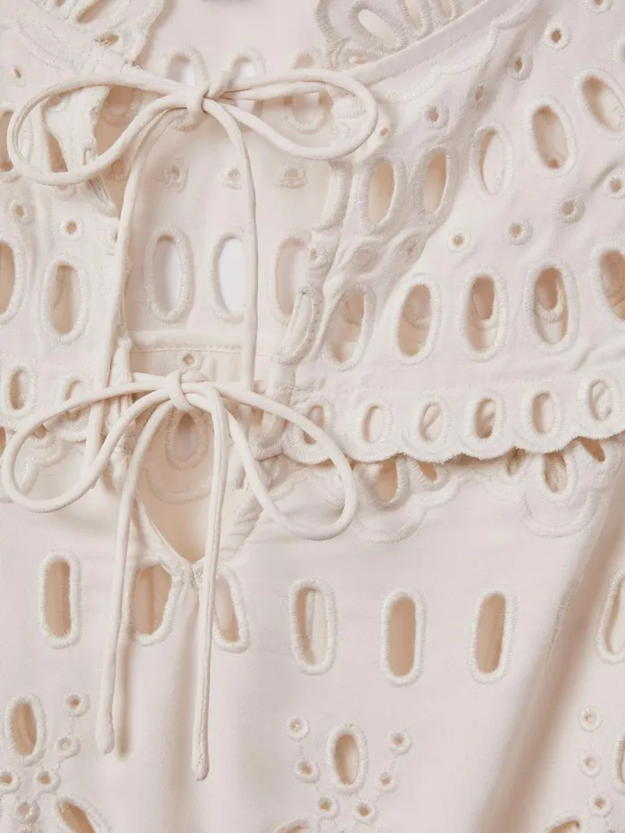 Women Reiss Tops Kyra Broderie Tie Neck Blouse Cream