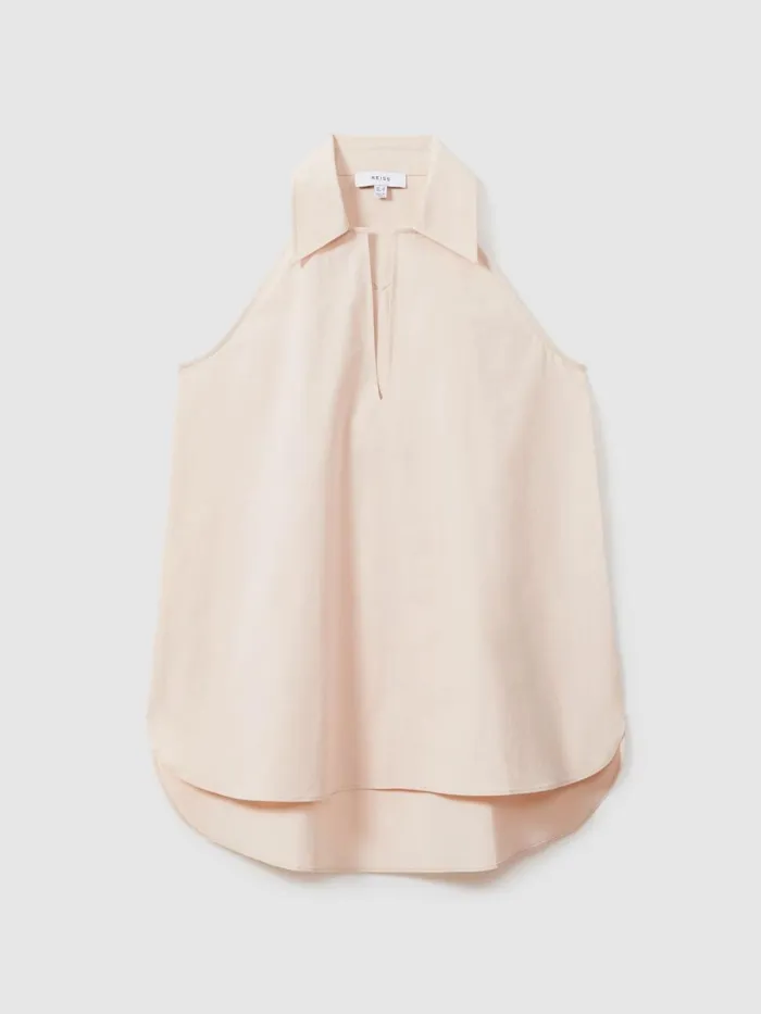 Women Reiss Tops Layla OpenCollar Cotton Blend Sleeveless Top Neutral
