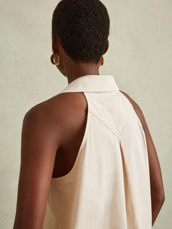 Women Reiss Tops Layla OpenCollar Cotton Blend Sleeveless Top Neutral