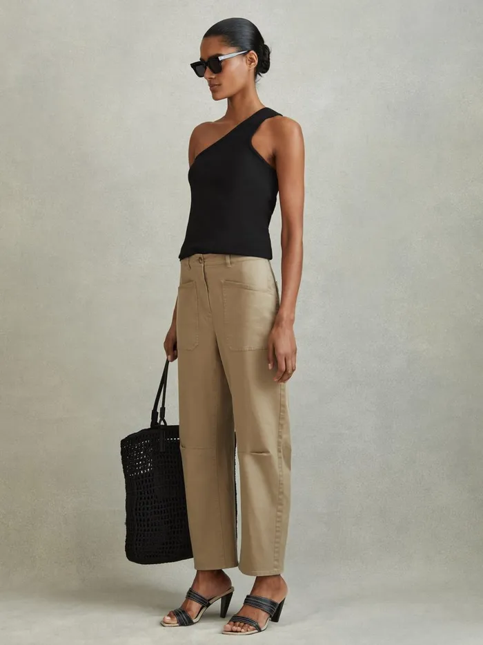 Women Reiss Tops Ria Cotton Blend OneShoulder Top Black
