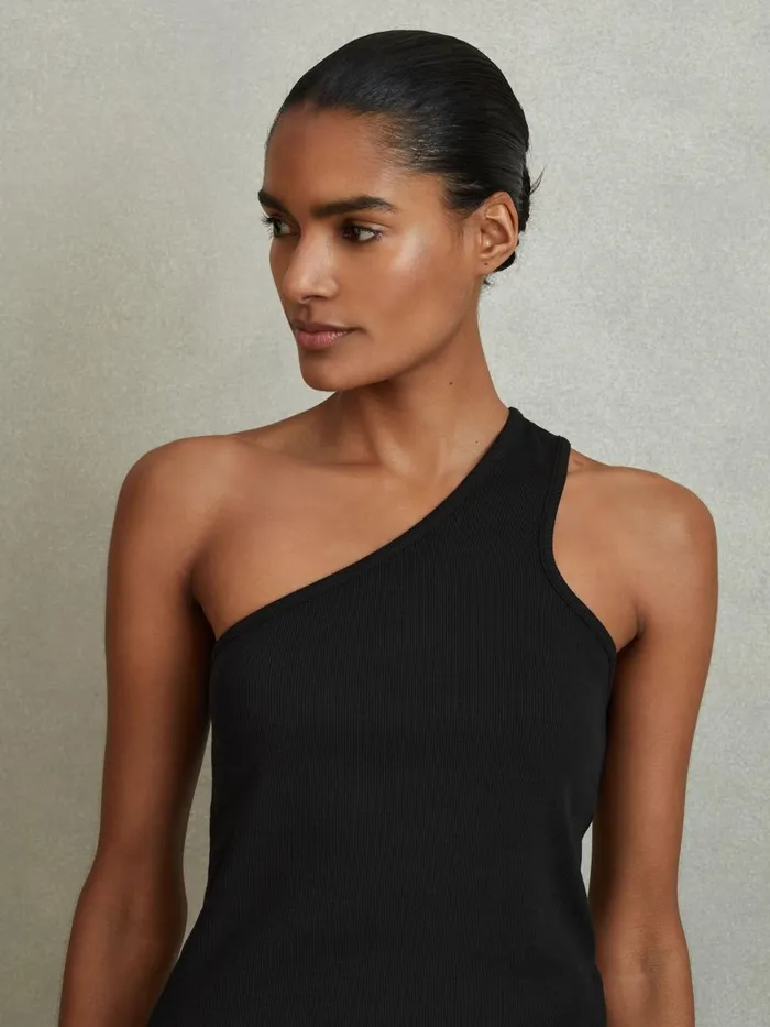 Women Reiss Tops Ria Cotton Blend OneShoulder Top Black