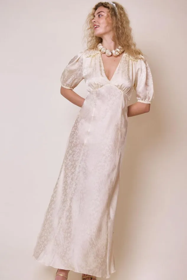 Women RIXO All Bridal Blanca SilkJacquard Gown Ditsy Garden Jacquard Ivory