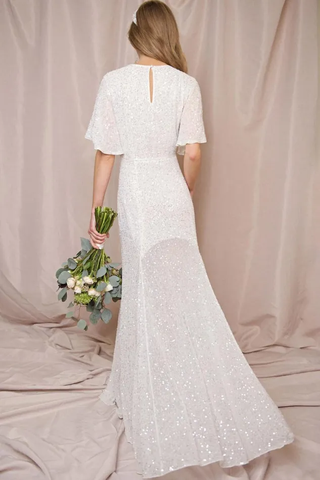 Women RIXO All Bridal Dina Sequinned Gown Squiggle Embellishment Ivory