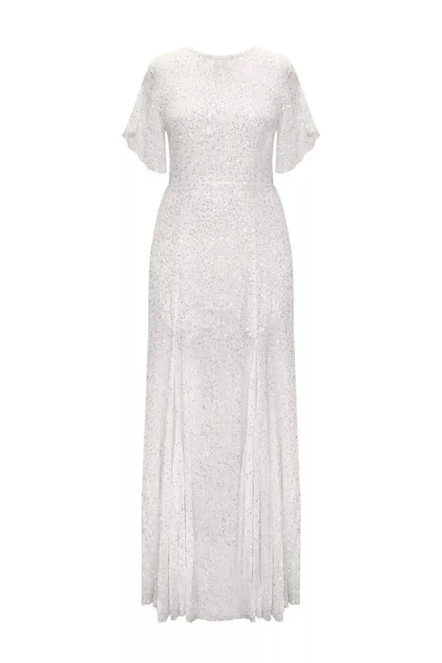 Women RIXO All Bridal Dina Sequinned Gown Squiggle Embellishment Ivory