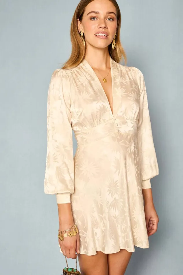 Women RIXO All Bridal Hebe Silk Mini Dress Daisy Jacquard Champagne
