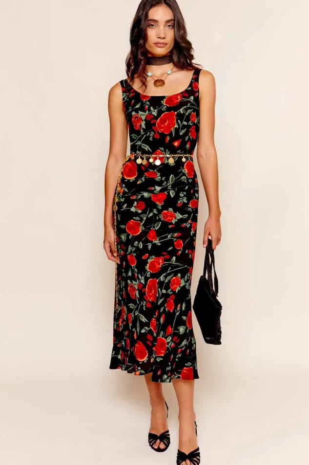 Women RIXO All Clothing Bondi Silk Midi Dress Claudia Rose Black