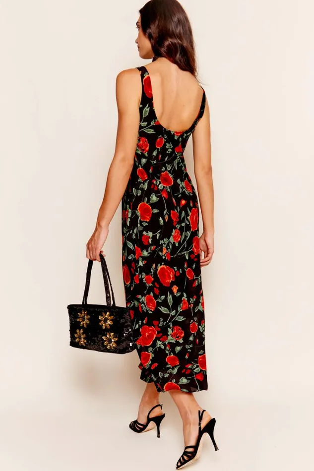 Women RIXO All Clothing Bondi Silk Midi Dress Claudia Rose Black