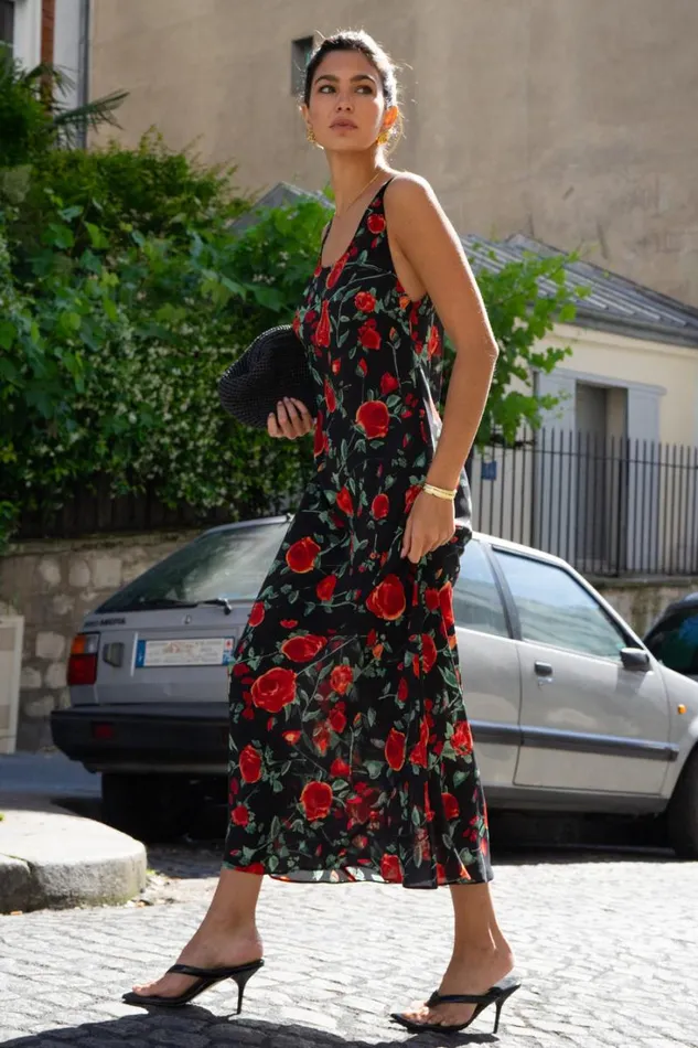 Women RIXO All Clothing Bondi Silk Midi Dress Claudia Rose Black