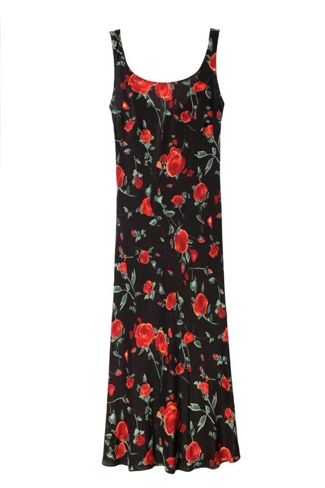 Women RIXO All Clothing Bondi Silk Midi Dress Claudia Rose Black