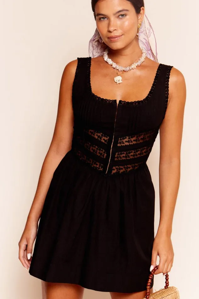 Women RIXO All Clothing Bonita Cotton Mini Dress Black