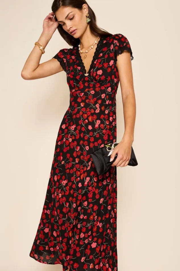 Women RIXO All Clothing Clarice Midi Dress Autumn Cherry Red