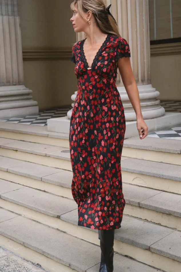 Women RIXO All Clothing Clarice Midi Dress Autumn Cherry Red