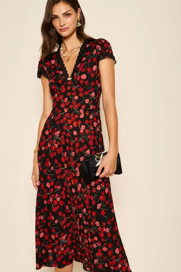 Women RIXO All Clothing Clarice Midi Dress Autumn Cherry Red