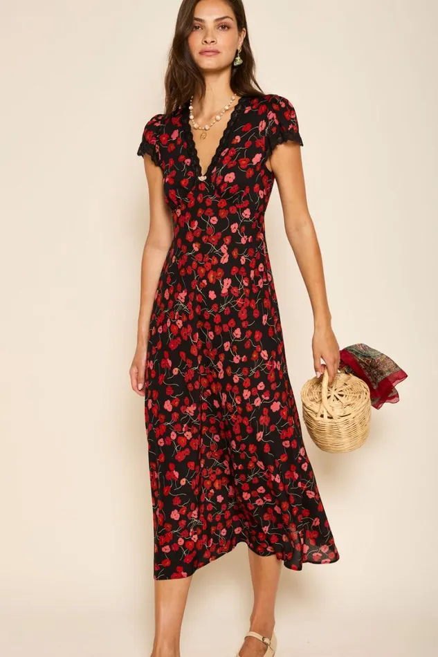 Women RIXO All Clothing Clarice Midi Dress Autumn Cherry Red