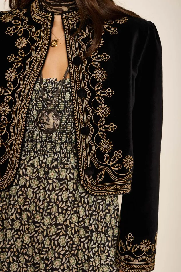 Women RIXO All Clothing Denver Velvet Jacket Soutache Embroidery