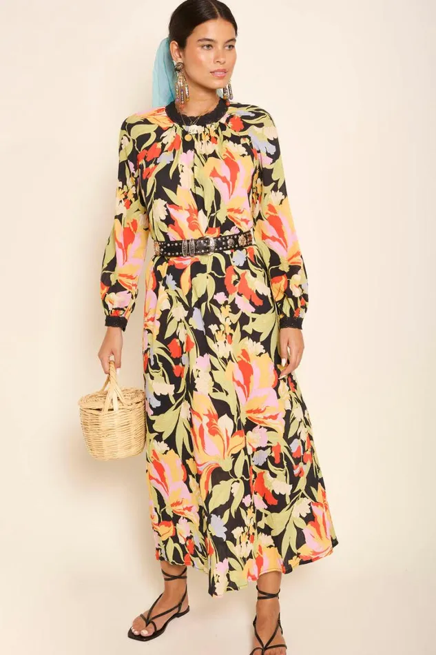 Women RIXO All Clothing Kahlo Cotton Midi Dress Cece Floral Black