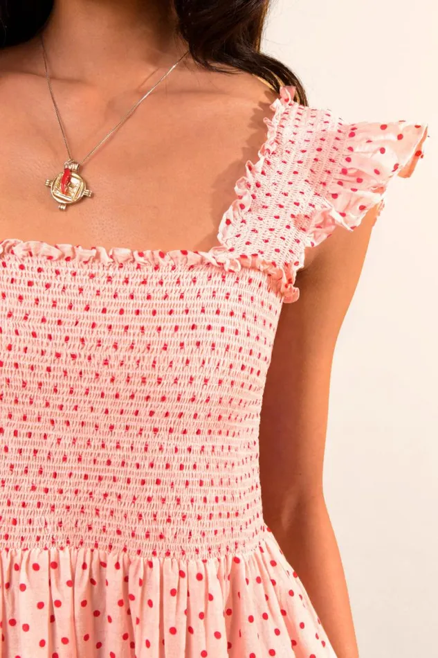Women RIXO All Clothing Kendall Cotton Midi Dress Pale Pink Polka Dot