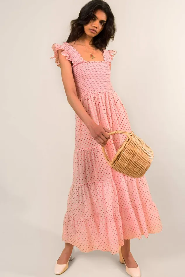 Women RIXO All Clothing Kendall Cotton Midi Dress Pale Pink Polka Dot