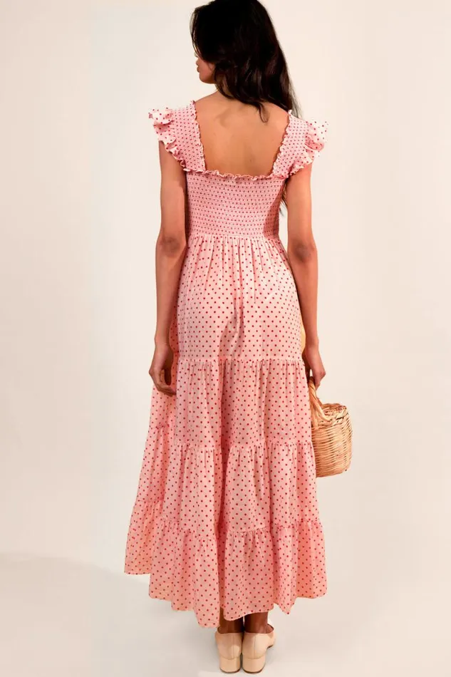 Women RIXO All Clothing Kendall Cotton Midi Dress Pale Pink Polka Dot