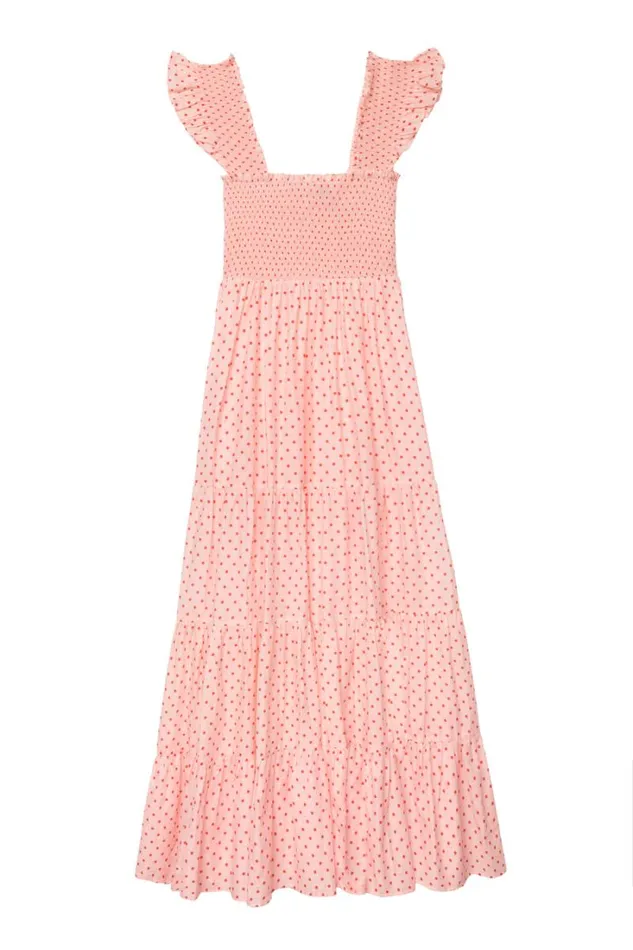 Women RIXO All Clothing Kendall Cotton Midi Dress Pale Pink Polka Dot