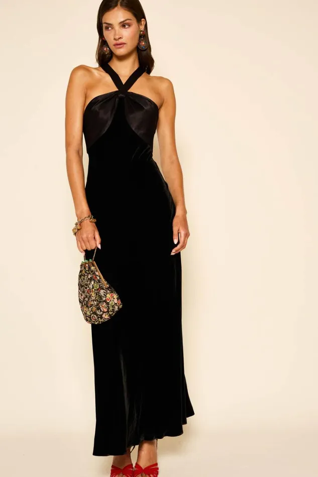 Women RIXO All Clothing Losanna Velvet Maxi Dress Black