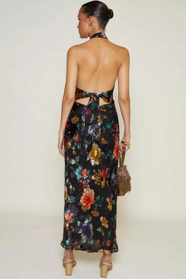 Women RIXO All Clothing Pearl Silk Midi Dress Ombr Bloom Black