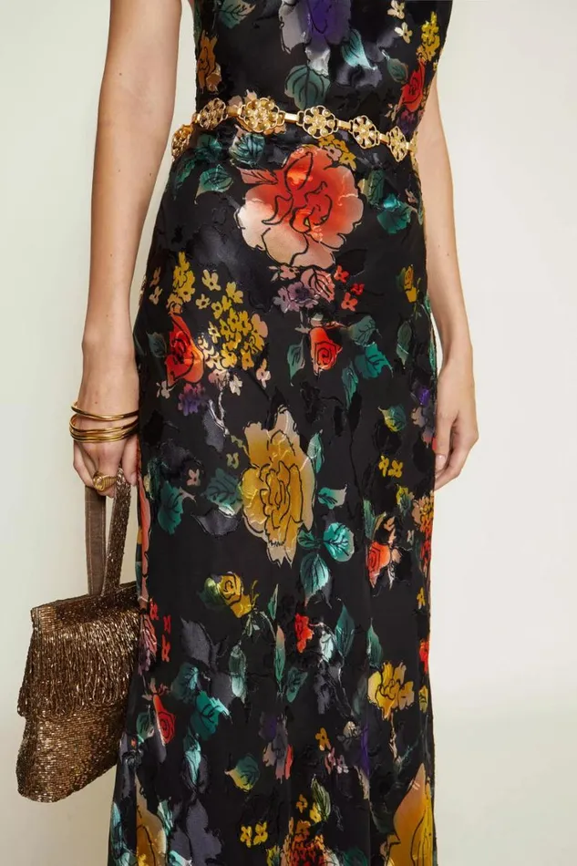 Women RIXO All Clothing Pearl Silk Midi Dress Ombr Bloom Black