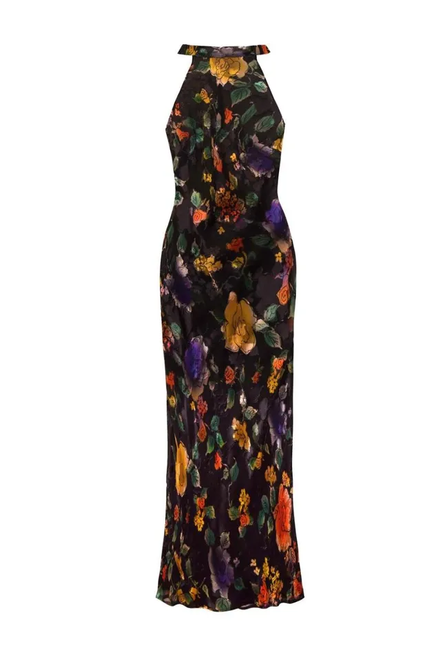 Women RIXO All Clothing Pearl Silk Midi Dress Ombr Bloom Black