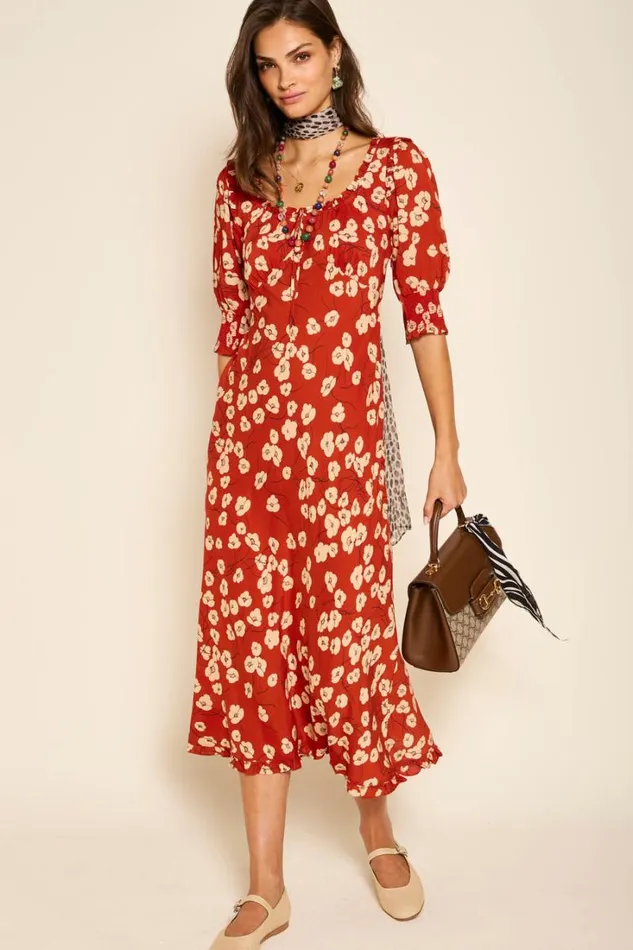 Women RIXO All Clothing Sathya Midi Dress Autumn Cherry Ochre
