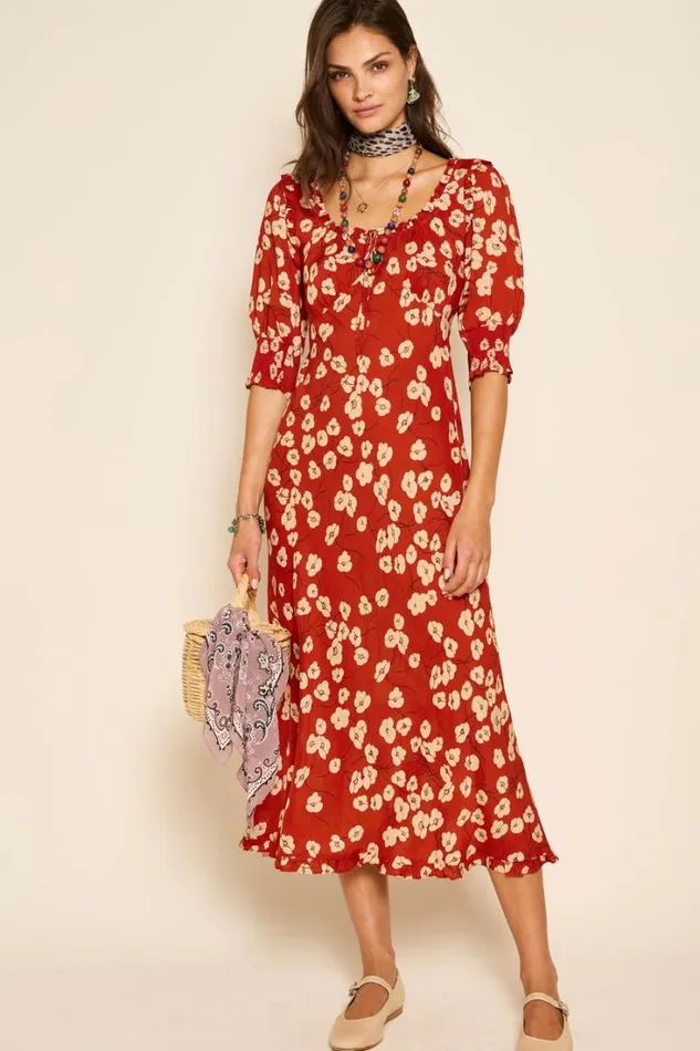 Women RIXO All Clothing Sathya Midi Dress Autumn Cherry Ochre