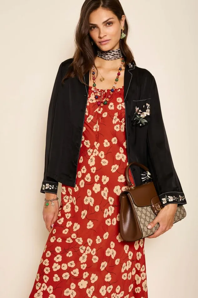 Women RIXO All Clothing Sathya Midi Dress Autumn Cherry Ochre